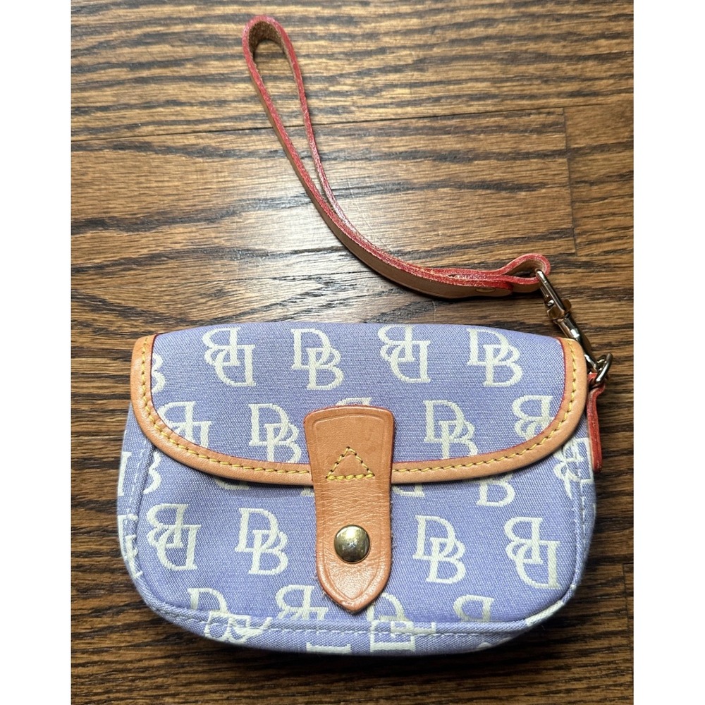 Vintage Dooney & Bourke Y2K Purple DB Monogram Canvas Flap Wristlet Made in USA